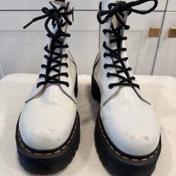 Dr. Martens Jadon White Polished Smooth Leather 8-Eye Platform Boots - Picture 3 of 7